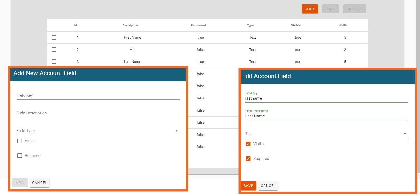 Account Data Fields