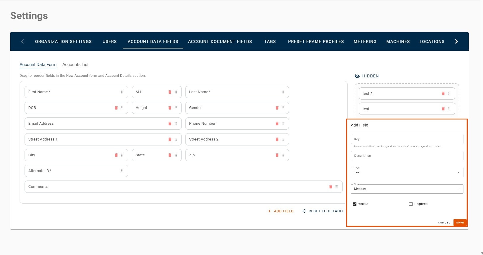 Account Data Fields
